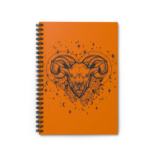 Aries Ram "Aries Renewal" Zodiac Astrology Spiral Notebook in Spanish Orange - Fractalista Designs