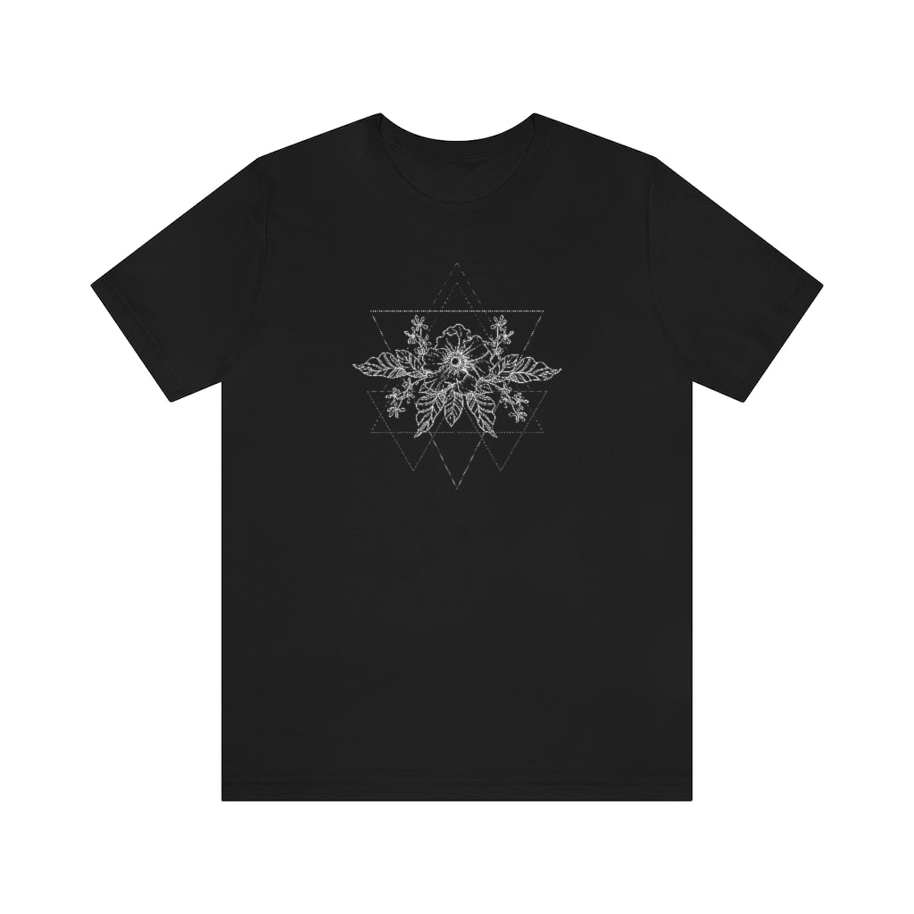 Anemone Simple Flower Geometric Tattoo Design "Wild Geometry" Unisex Jersey Short Sleeve Tee - Fractalista Designs