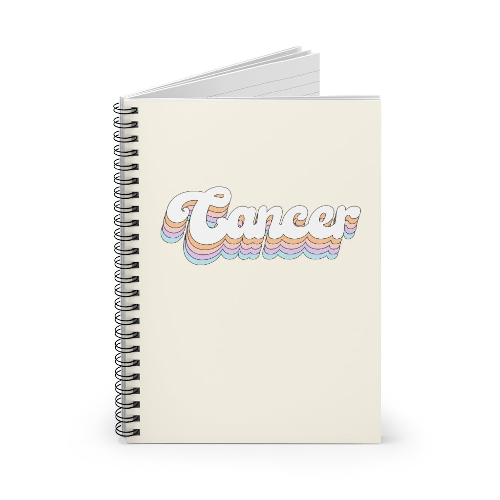Cancer Zodiac Spiral Notebook - Ruled Line, Cancer Zodiac Gift, Retro Rainbow Cancer Astrology Gift, Cancer Horoscope Gift - Fractalista Designs