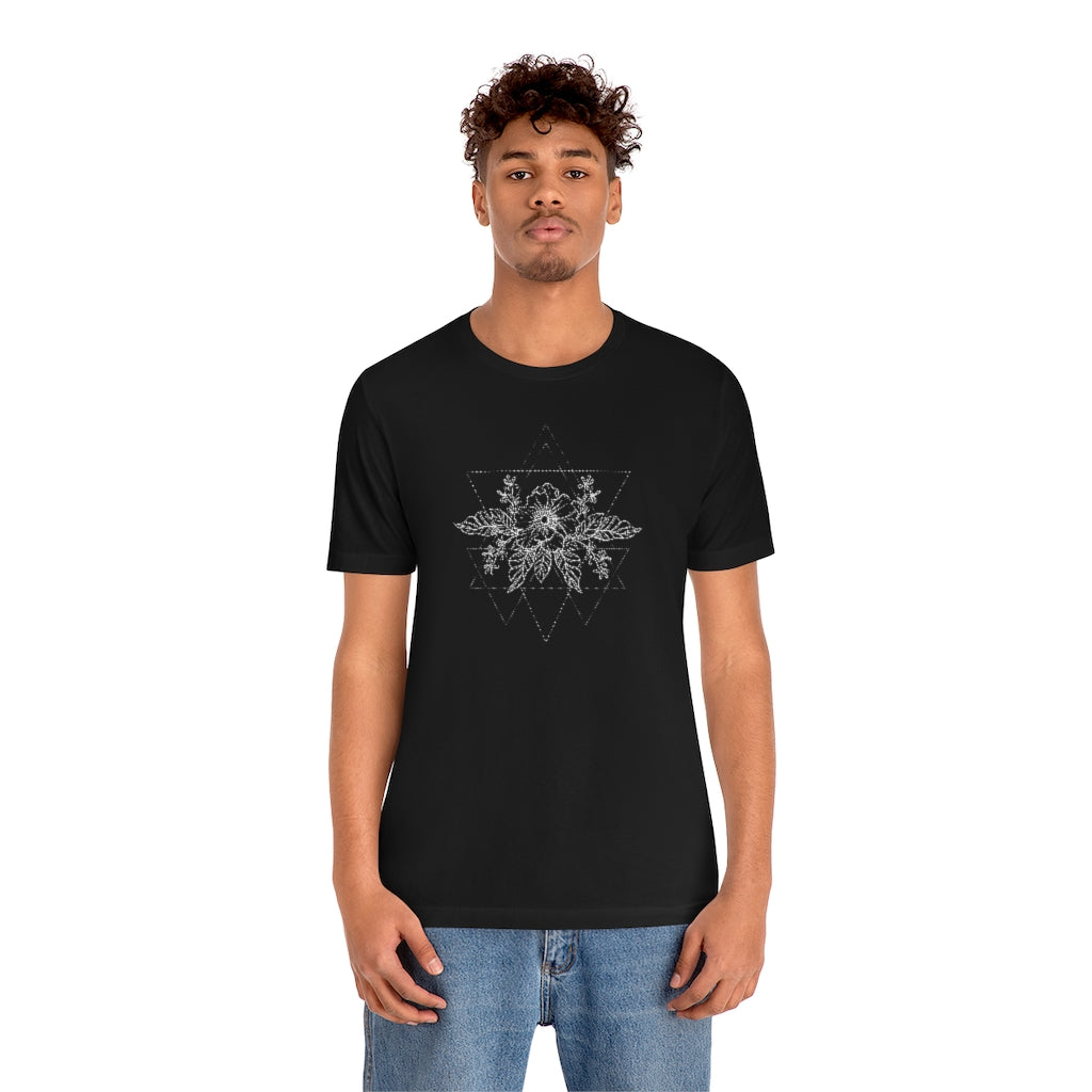 Anemone Simple Flower Geometric Tattoo Design "Wild Geometry" Unisex Jersey Short Sleeve Tee - Fractalista Designs