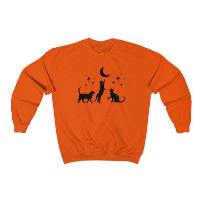 Black Cats Crescent Moon Halloween Crewneck Sweatshirt - Fractalista Designs