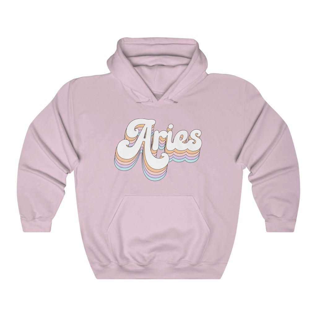 Aries Hooded Sweatshirt Retro Rainbow Pastel Hoodie - Fractalista Designs