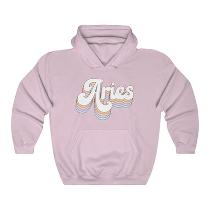 Aries Hooded Sweatshirt Retro Rainbow Pastel Hoodie - Fractalista Designs