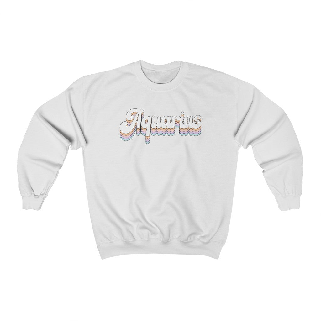 Aquarius Retro Rainbow Astrology Crewneck Sweatshirt - Fractalista Designs