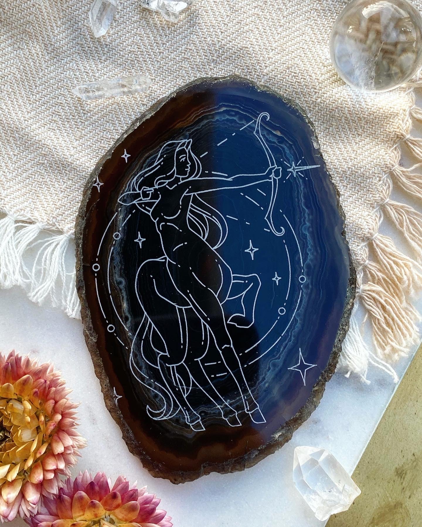 "Aspire" Sagittarius Zodiac Archer Centaur Goddess Agate Slices - Oblong - Fractalista Designs