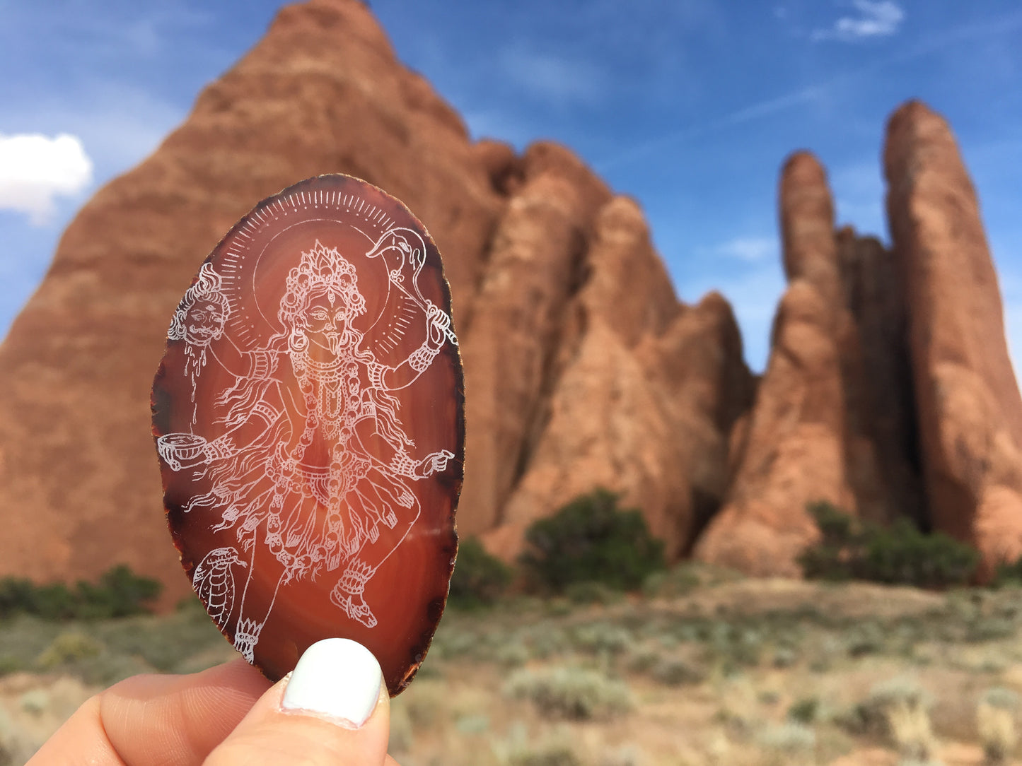*CLEARANCE DAMAGE 2nd QUALITY* Red Agate Slice “Kali Ma” Goddess Provisions July FINAL SALE - Fractalista Designs