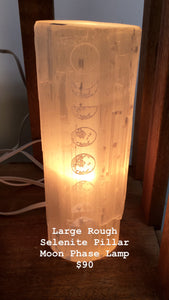 “Moon Phase” Rough Selenite Lamp with dimmer
