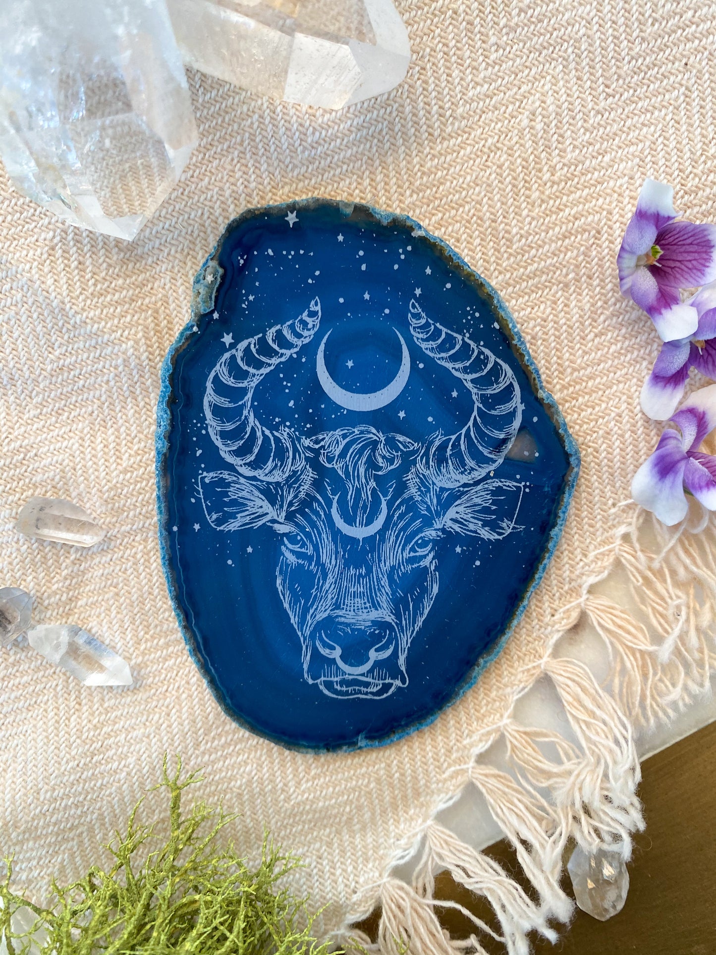 "Grounded" Taurus Bull Goddess Zodiac Astrology Agate Slices - Fractalista Designs