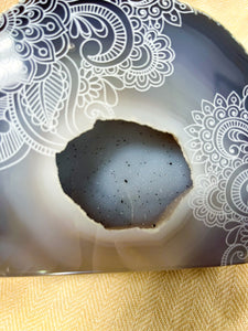 Self Standing Agate Geode etched with Henna Prayer #168