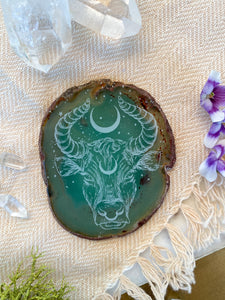 "Grounded" Taurus Bull Goddess Zodiac Astrology Agate Slices