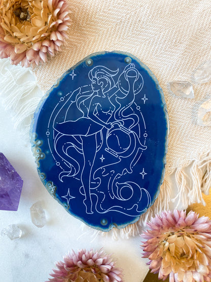 Aquarius “Evolution” Zodiac Goddess Agate Slices - Fractalista Designs