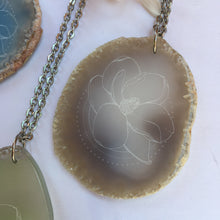 ”Magnolia Matriarch” Magnolia Flower Agate Slice Pendant Necklace - Flower Essence Collection