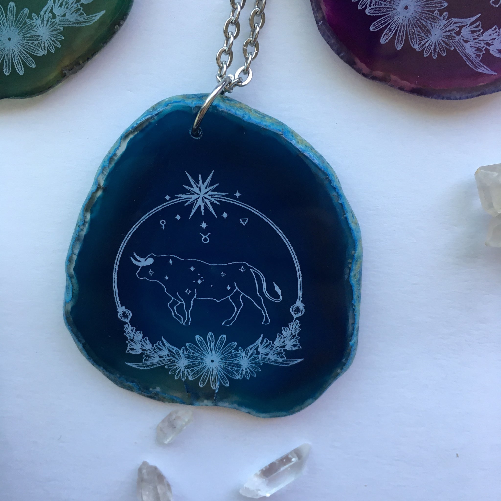 “Taurus Sigil” Agate Slice Pendant Necklace - Flower Essence Collectio ...