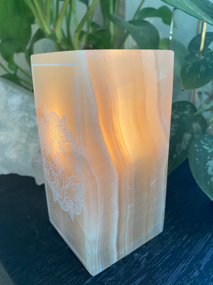 Rectangular Pillar Honey Onyx Tea-light Candle Holder
