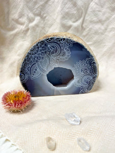 Self Standing Agate Geode etched with Henna Prayer #168