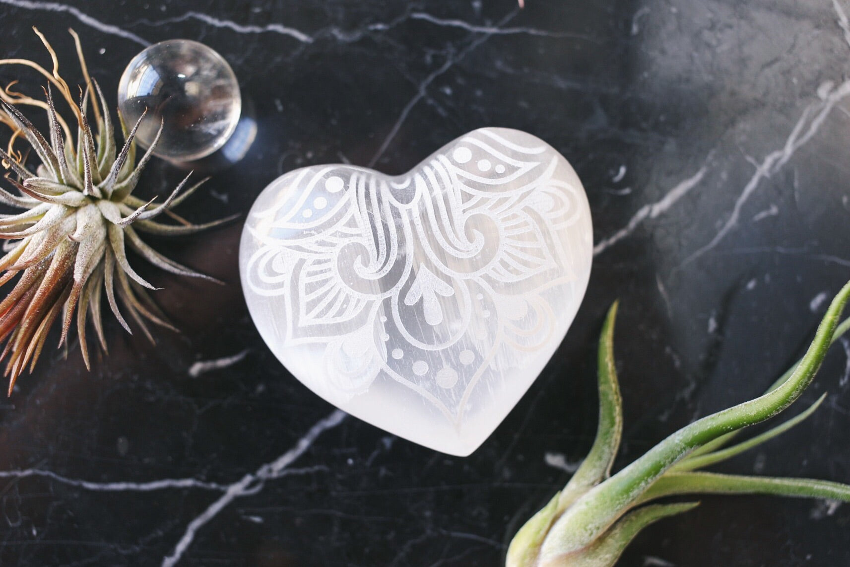 Etched Selenite Heart "Way of the Heart" - Fractalista Designs