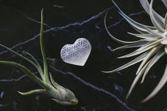 Etched Selenite Heart "Flower of Life" - Fractalista Designs