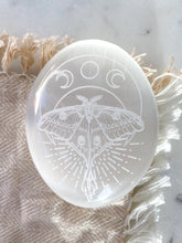Etched Selenite Palmstone "Mystic Luna Moth"