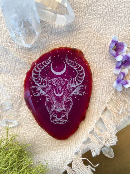 "Grounded" Taurus Bull Goddess Zodiac Astrology Agate Slices - Fractalista Designs