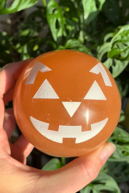 *LIMITED EDITION* Peach Selenite Jack-o-Lantern Spheres - Fractalista Designs