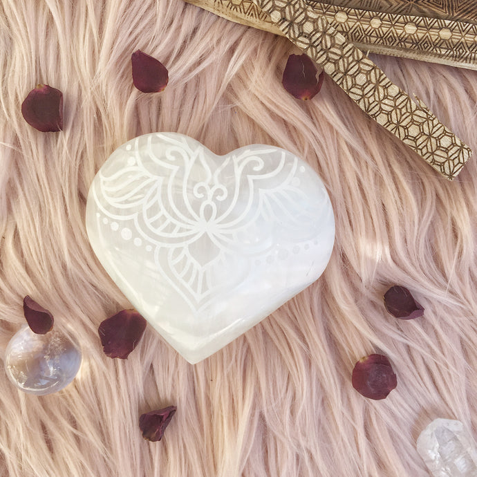 Etched Selenite Heart 