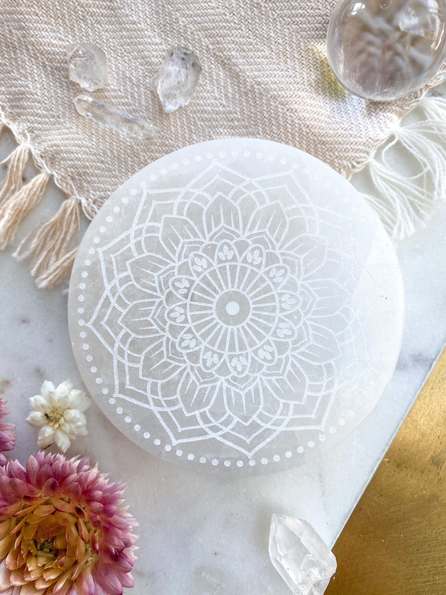*FREE with $200 Purchase* 4" Selenite Crystal Grid Charging and Cleansing Disc Plate - Fractalista Designs