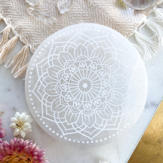 *FREE with $200 Purchase* 4" Selenite Crystal Grid Charging and Cleansing Disc Plate - Fractalista Designs