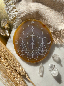 "Balance" Libra Scales Zodiac Agate Slices - Round