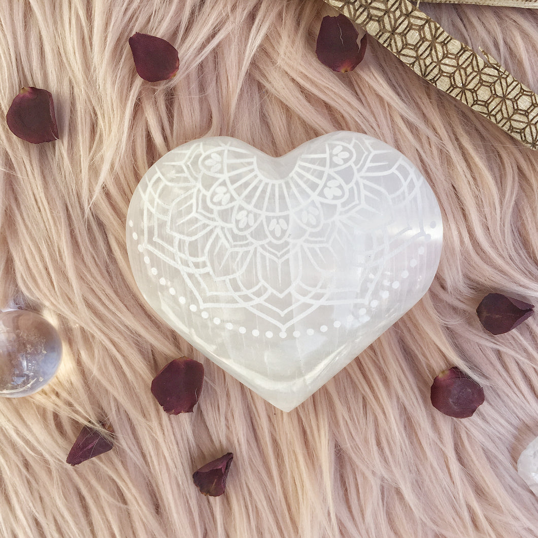 Etched Selenite Heart 