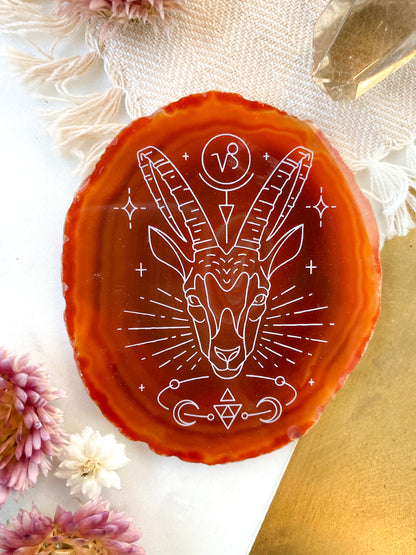 “True Grit” Capricorn Sea Goat Zodiac Goddess Agate Slices - Oblong