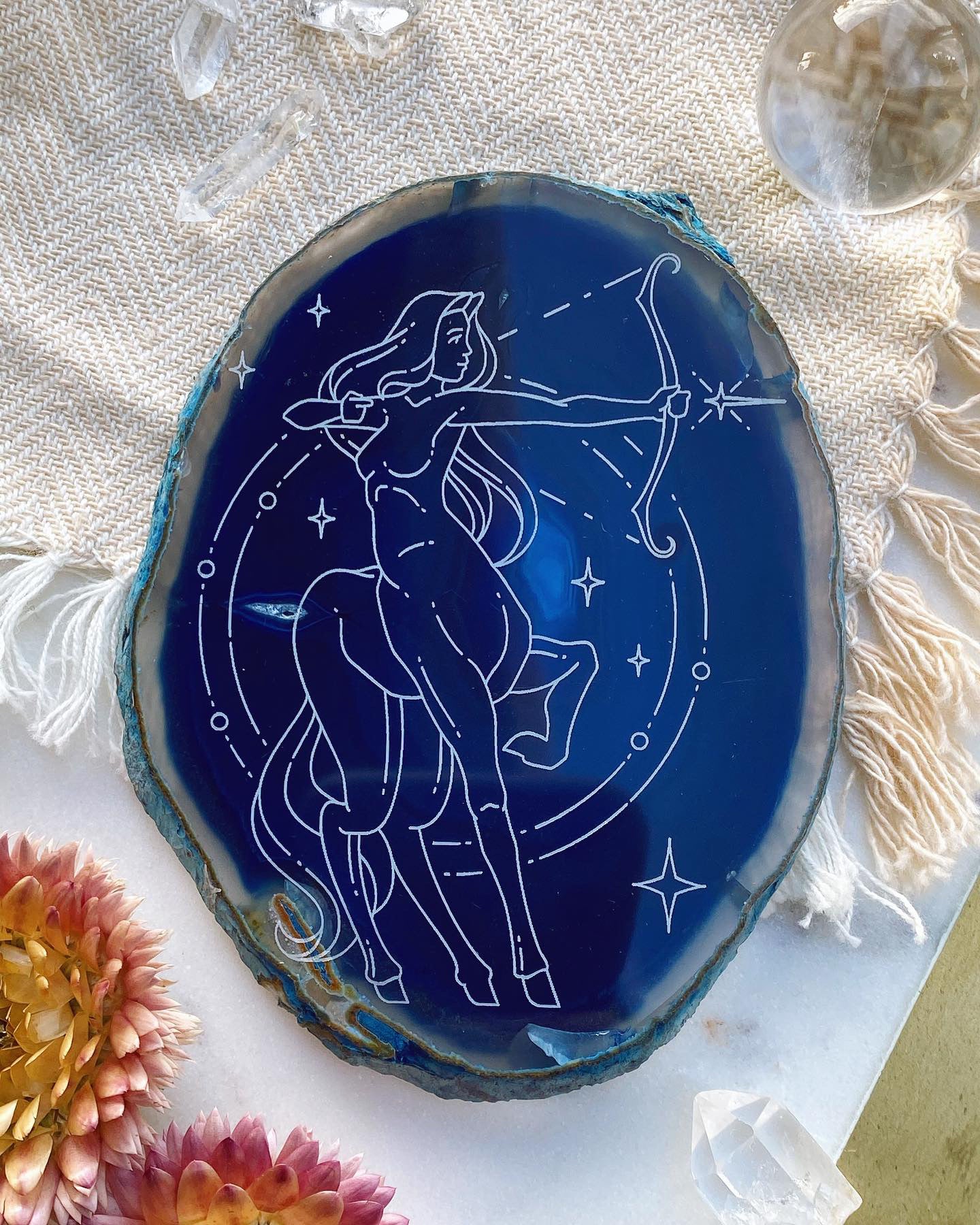 "Aspire" Sagittarius Zodiac Archer Centaur Goddess Agate Slices - Oblong - Fractalista Designs