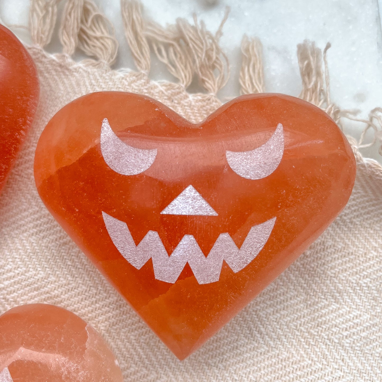 Peach Selenite Heart-o-Lanterns