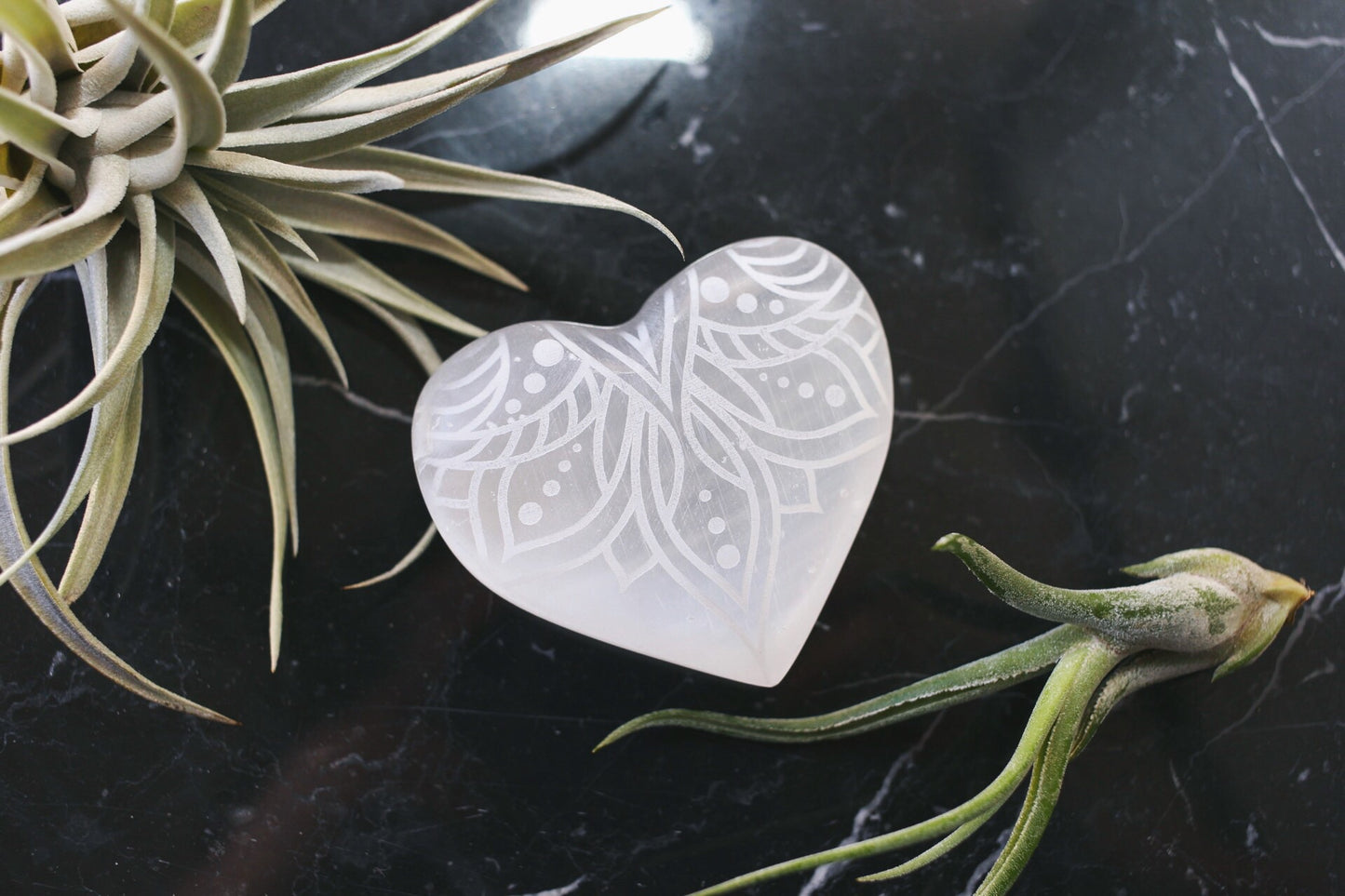 Etched Selenite Heart "Lotus Belle" - Fractalista Designs