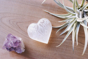 Etched Selenite Heart "Sweetest Surrender"