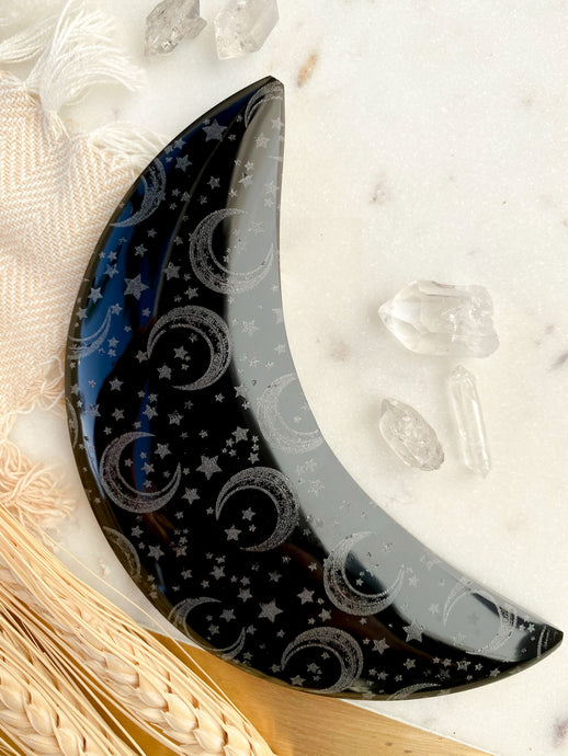 Gold sheen Obsidian Moon Etched with “Celestial Bodies”