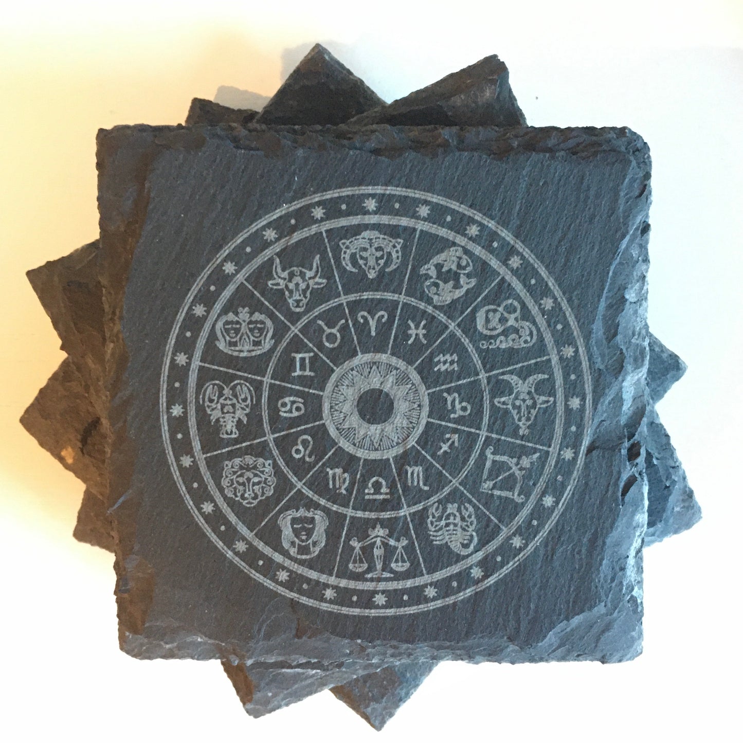 “Zodiac Wheel” Slate Coasters Set
