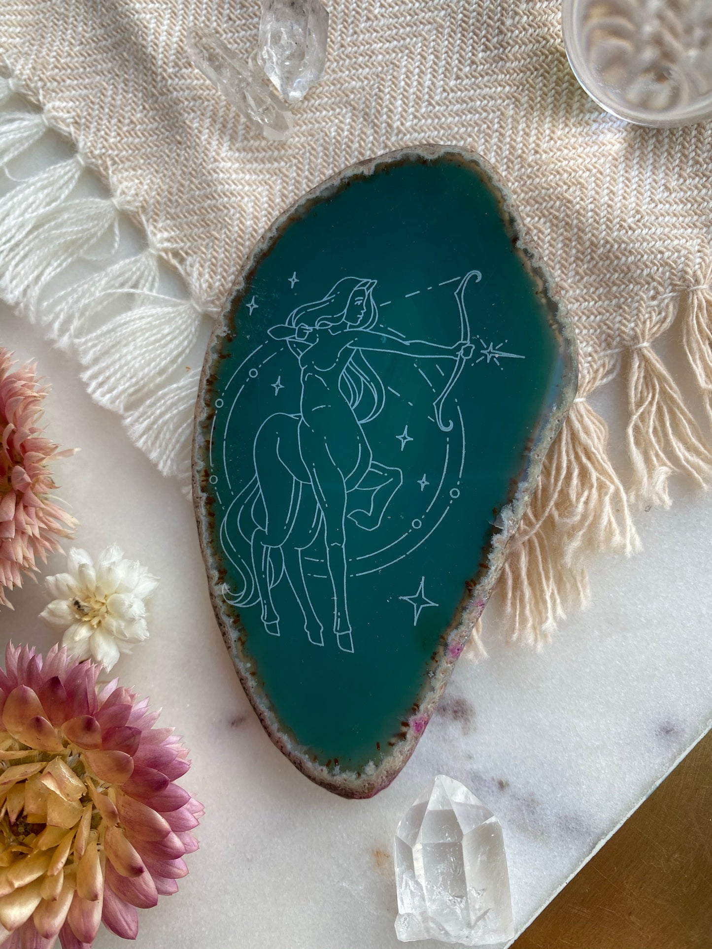 "Aspire" Sagittarius Zodiac Archer Centaur Goddess Agate Slices - Oblong - Fractalista Designs