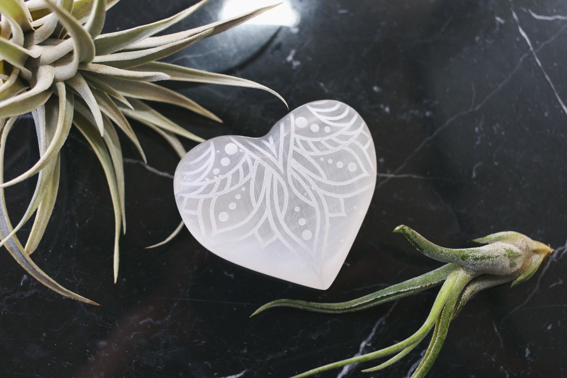 Etched Selenite Heart "Lotus Belle" *CLEARANCE* 2ND QUALITY OR DAMAGED - FINAL SALE - Fractalista Designs
