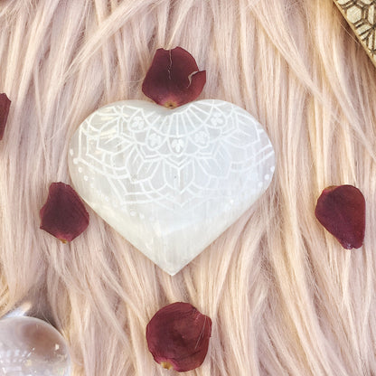 Etched Selenite Heart "Radiate Bliss" *CLEARANCE* 2ND QUALITY OR DAMAGED - FINAL SALE - Fractalista Designs