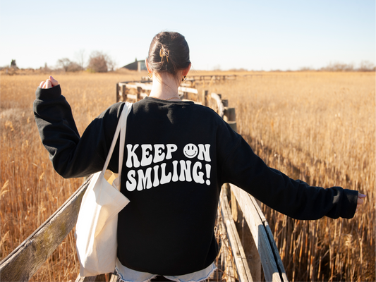 Keep on Smiling Smiley Face Sweatshirt Crew Neck