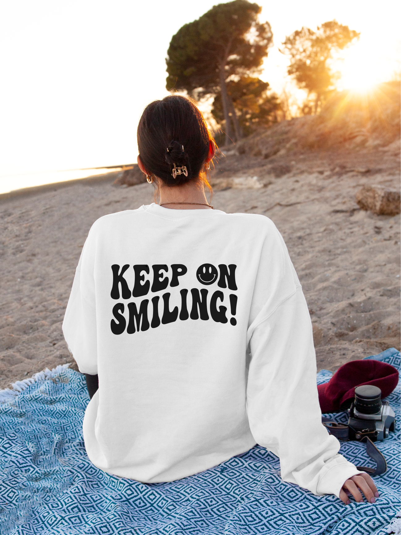 Keep on Smiling Smiley Face Sweatshirt Crew Neck