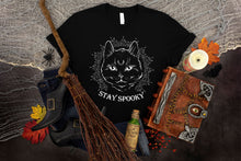 "Stay Spooky" Midnight Familiar Black Cat Unisex Jersey Short Sleeve Tee